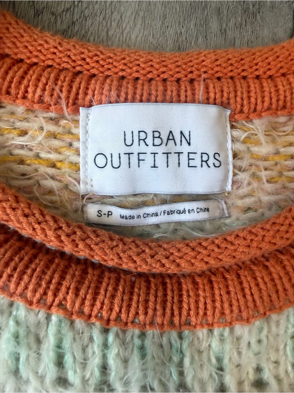 Urban Outfitters- Cozy Pastel Striped Crewneck Sweater with Orange Trim - Picture 2 of 11